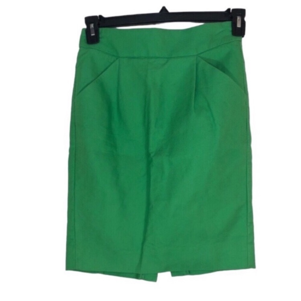 J. Crew Women’s Sz 00 The Pencil Skirt Green w/ pockets Great Preowned Cond